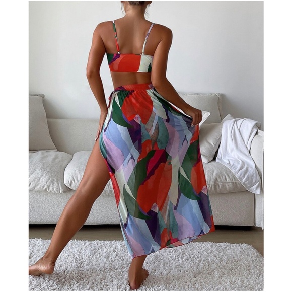 Boho Multicolor Bikini Cover up Swim Beach Set - Picture 2 of 4